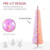 HOMCOM 6ft Tall Pencil Prelit Artificial Christmas Tree Holiday DÃ©cor with 360 Colorful Surface Branches, 200 Colorful LED Lights, Pink