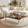 Modern Rectangular Coffee Table with Tempered Gray Glass Top and MDF Layer â€“ Table for Living Room,Golden Legs