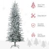 HOMCOM 7.5ft Tall Prelit Artificial Christmas Tree Holiday DÃ©cor with 850 Snow Flocked Branches, 350 Warm Yellow Clear Lights, Auto Open, Extra Bulb