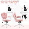 HOMCOM Cute Home Office Chair, Computer Desk Chair with Button Tufted Teddy Bear Fleece, Swivel Vanity Chair, Pink