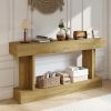 63 Inch Long Console Table, Vintage Narrow Entryway Table with Storage Shelf for Living Room and Hallway, Oak