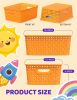 6-Pack Plastic Small Shelf Storage Weave Baskets Organizing for Cabinets and Pantries, Orange
