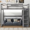 Wood Full Size Loft Bed with Built-in Wardrobe and Storage Shelves, Led light, Gray