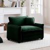 Comfortable Single Deep Seat Sofa With One Pillow, Suitable for Living Room and Bedroom, Club Multiple Occasions,Green Corduroy