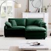 Two-Seater Sofa with One Footrest, L-Shaped 2-Seater Sofa with Ottoman for Small Living Spaces,Green Corduroy