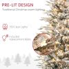 HOMCOM 7.5ft Tall Prelit Artificial Christmas Tree Holiday DÃ©cor with 850 Snow Flocked Branches, 350 Warm Yellow Clear Lights, Auto Open, Extra Bulb