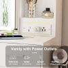 Small Makeup Vanity Desk with Mirror & Adjustable LED Lights,Built-in Power Outlet & Hidden Storage, Includes padded stool & Shelf