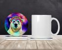 Hippie Animal Polar Bear Large Sandstone Coasters Pack of 4 Absorbent Round Coasters Decor Gifts for Men or Women, 4 in, Multicolor
