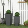 Outsunny Patio Planters 2-Piece MgO Flower Receptacles with Drainage for Lush Outdoor Decor Gray