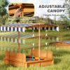 Outsunny Wooden Kids Sandbox with Adjustable Canopy, Foldable Bench Seats, and Cover, Red