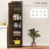 67" Farmhouse Kitchen Pantry Storage Cabinet with Barn Door, Kitchen Pantry Cabinet with Adjustable Shelves, Brown