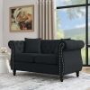 58.8" Chesterfield Sofa Black Velvet for Living Room, 2 Seater Sofa Tufted Couch with Rolled Arms and Nailhead for Living Room, Bedroom, Office