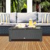 Large Rattan Coffee Table, Weather-Resistant Wicker Outdoor Side Table, Black