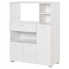 White Compact Kitchen Pantry Cabinet Server with Microwave Stand Drawer And Shelves Storage Buffet Hutch for Kitchen Organization