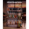 Home Bar Unit, L-Shaped Wine Bar Cabinet Table 3-Tier with Storage Shelves, Adjustable Foot Pads, LED Light