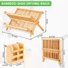 Collapsible 2-Tier Bamboo Dish Drying Rack â€“ Foldable Wooden Dish Drainer with Utensil Holder, Space-Saving Dish Rack for Kitchen Countertop