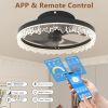 Smart Silent Elegant Black Ceiling Fan with Light Ã¢â‚¬â€œ 16-inch Flush Mount LED Chandelier with 5 Invisible Blades, Remote Control & Timer