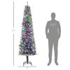 HOMCOM 7.5 ft Pencil Christmas Tree, Pre-Lit Flocked Xmas Tree with Dual Color LED Lights, 519 Tips and Metal Stand, Green
