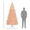 HOMCOM 7.5 FT Tall Pre Lit Christmas Tree, Flocked Artificial Tress w/ 500 Warm White LED Lights & 1346 Tips for Party, Pink