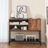Rustic Brown Sideboard with 2 AC Outlets & 2 USB Ports, Charging Buffet Cabinet with Wine Rack- Rustic Brown