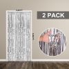 2 Pack Foil Curtain Backdrop Silver Metallic Tinsel Foil Fringe Curtains Photo Booth Props for Birthday Wedding Engagement Baby Shower Bachelorette Ch