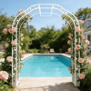 Metal Garden Arch W74.4'' x H98.4'' Garden Arbor Trellis Climbing Plants Support Rose Arch Outdoor Arch