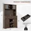 Brown Farmhouse 72" Pantry Cabinet with Hutch, Sliding Barn Doors & Wine Storage Rack
