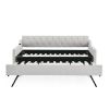 Twin Size Upholstery DayBed with Twin Size Erectable Trundle and USB Charging Design, Linen Beige