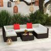Outsunny 7 Piece Outdoor Patio Furniture Set Rattan Sectional Sofa with White Cushions for Backyard Garden