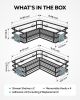 Adhesive Corner Shower Caddy Shelf Basket Rack with Hooks, Rust Proof Stainless Steel Bathroom Shelf Shampoo Holder No Drilling (Black)