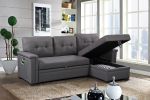 Ashlyn 84" Dark Gray Reversible Sleeper Sectional Sofa with Storage Chaise, USB Charging Ports and Pocket
