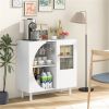 31.5-Inch Freestanding Storage Cabinet with Drawer & Crescent-shaped Flap, Versatile for Kitchen Dining Room
