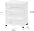 Plastic Drawer Storage Organizer Rolling Cart, with Wheels Casters, 3-Drawers, for Art Craft Supplies Bathroom Dorm Bedroom Laundry Room, Wide, White