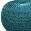 Grafton 20 inch Wide Round Pouf in Teal Velvet