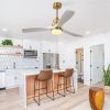52 Inch Ceiling Fan With Dimmable Led Light 3 Solid Wood Blades Remote Control Reversible DC Motor For Living Room