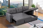 Ashlyn 84" Dark Gray Reversible Sleeper Sectional Sofa with Storage Chaise, USB Charging Ports and Pocket