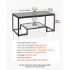 Coffee Table, Modern Tempered Glass Coffee Table with Lighting, 2 Tiers Rectangle Glass Center Desk with Open Storage