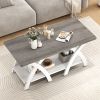 40 Inch Farmhouse Wooden Coffee Table with Storage Shelf with X-shaped Legs