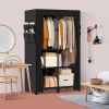 Wardrobe Closet, Quick and Easy Assembly, Black Portable Closet with 2 Hanging Rods 4 Storage Shelves and 8 Side Pockets