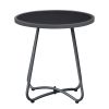 Outdoor Round Side Table, 17.3" Weather Resistant Patio End Table with Tempered Glass Top & Metal Frame, Small Coffee Table for Porch, Balcony, Garden