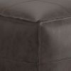 Brody 18 inch Wide Square Top Stitch Pouf in Distressed Dark Brown Genuine Leather