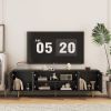Black Modern TV Stand Fluted 68" , Entertainment Center with Storage Doors, TV Console Media Cabinet, for 55+ Inch TV, Living Room