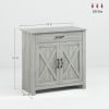 HOMCOM Farmhouse Sideboard Cabinet with Barn Doors Kitchen Buffet Cabinet with Drawer and Adjustable Shelf Stone Gray |