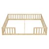 Double Twin Floor Bed with Fence, Guardrails, without door, Natural