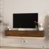 Floating TV Stand, Wall Mounted TV Shelf with Led Lights & Power Outlet,High Gloss TV Cabinet for Wood tv Stands for Living Room