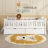 Wood Twin Size Platform Bed with Guardrail and 2 Drawers, White