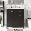 30'' Bathroom Vanity with Resin Sink Combo, Solid Wood Frame Bathroom Storage Cabinet, Freestanding Vanity Set with 4 Drawers& Soft Closing Doors, Bla