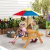 Outsunny Kids' 3-in-1 Sensory Table with Water & Sand Play, Foldable Umbrella, Teak Finish, for Ages 3-6