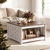 Farmhouse Coffee Table 31 Inch Square Coffee Table with Storage Shelf