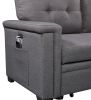 Nathan 84" Dark Gray Reversible Sleeper Sectional Sofa with Storage Chaise, USB Charging Ports and Pocket